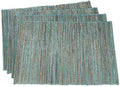 SARO LIFESTYLE Shimmering Woven Nubby Placemats (Set of 4) - Textured Water Hyacinth Placemats with Sparkling Metallic Threads for Dining Tables, Everyday Entertaining and Home Décor, 14"x20", Turquoise by SaroLifestyle