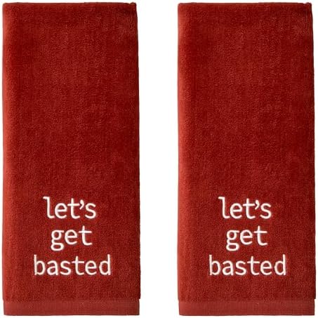 SKL Home Thanksgiving/Fall Let's Get Basted Hand Towel Set-2pc, Spice by SKLHomebySaturdayKnightLtd