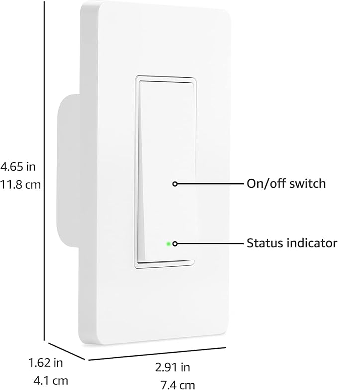 Amazon Basics Smart Light Switch, Single Pole, Compatible with Alexa Only, Voice Control, Schedule, 2.4 GHz Wi-Fi, No Hub Required, Easy to Install, White (Pack of 2)