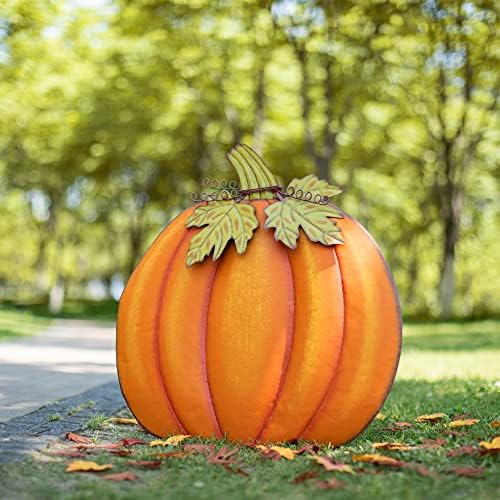 Glitzhome Fall Decorations Outdoor 37.5" Large Metal Pumpkin Decor Yard Stake or Hanging Sign for Home Outside Garden Lawn Porch Thanksgiving Decorating - Image 3
