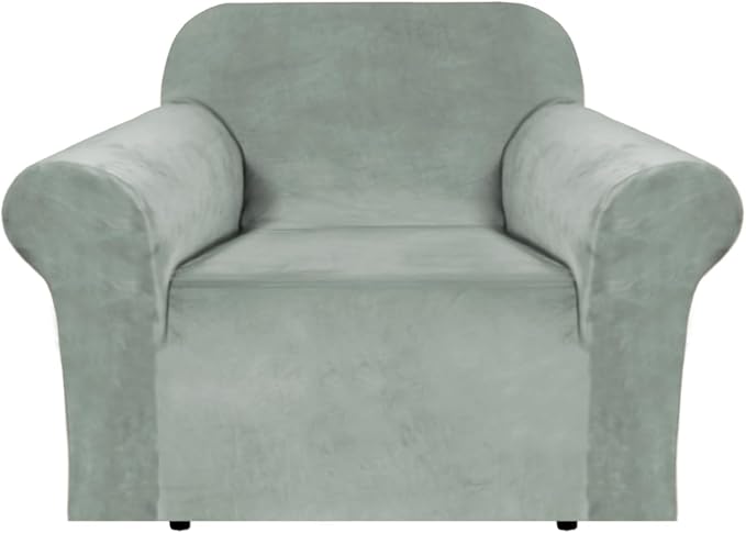 H.VERSAILTEX Stretch Velvet Armchair Cover Couch Covers 1 Cushion Chair Slipcover for Living Room Furniture Cover Crafted from Thick Comfy Rich Velour (Chair 31"-49", Sea Grass)