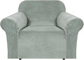 H.VERSAILTEX Stretch Velvet Armchair Cover Couch Covers 1 Cushion Chair Slipcover for Living Room Furniture Cover Crafted from Thick Comfy Rich Velour (Chair 31"-49", Sea Grass)