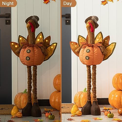 Glitzhome Thanksgiving Porch Decor Fabric Turkey Decorative Signage Standing Decor with Telescoping Legs and Timer - Image 3
