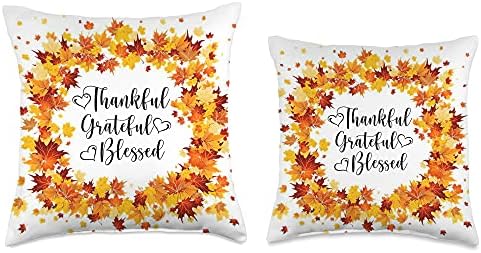 Thanksgiving Thankful Grateful Blessed Autumn Fall Leaves Throw Pillow - Image 3