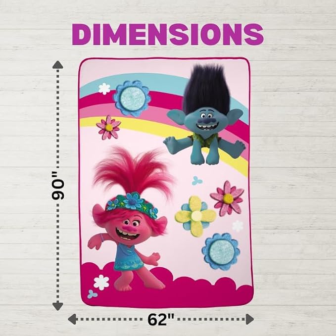 DreamWorks Trolls 2 Kids Bedding Super Soft Plush Micro Raschel Blanket, 62 in x 90 in, (Officially Licensed Product) By Franco