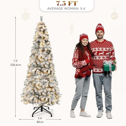 YITAHOME 7.5ft Snow Flocked Pencil Christmas Tree with Lights - Image 4