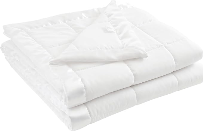 Madison Park Down Alternative Twin Size Blanket for Bed, Satin Trim, White | Lightweight Windom Blanket Premium 3M Scotchgard Moisture Wicking Treatment, OEKO TEX, Soft Bed Cover, All Season