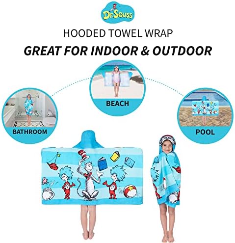 Dr. Seuss Cat In The Hat Bath/Pool/Beach Soft Cotton Terry Hooded Towel Wrap, 24 in x 50 in, By Franco Kids