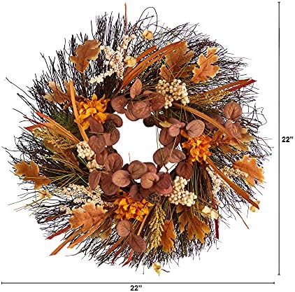 Nearly Natural 22 in Autumn Dahlia and Berries Artificial Fall Wreath - Image 2