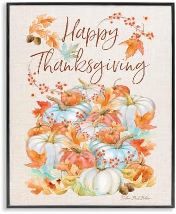 Happy Thanksgiving Autumn Pumpkins, 11 x 14 Inch Framed Giclée Print by StupellIndustries