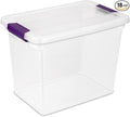 Sterilite 27 Quart ClearView Latch Box, Stackable Storage Bin with Latching Lid, Organize Clothes, Shoes in Closet, Clear Base and Lid, 18-Pack | Clear Plastic Organizers with Color Accent Latches for Closet, Bedroom, Shelving Units, Dorm Room and Home...