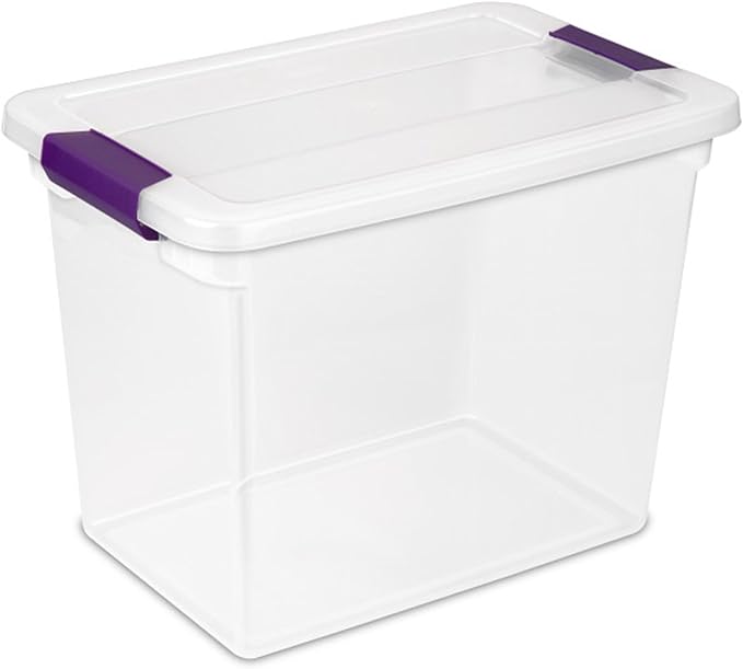 Sterilite Large Clip Box, Stackable Small Storage Bin with Latching Lid, Plastic Container to Organize Paper, Office, Clear Base and Lid (Pack of 6)