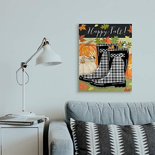 Happy Fall Phrase Black Rainboots, 24 x 30 Inch Canvas Wall Art - Image 3