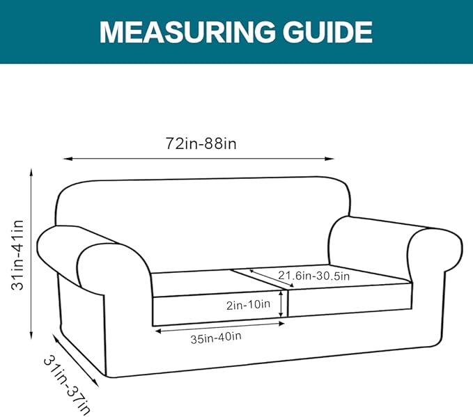 Turquoize 3 Piece Sofa Covers for 2 Cushion Couch Sofa Slipcover Soft Couch Cover for Dogs-Washable Sofa Furniture Covers with 2 Individual Cushion Covers, Feature Thick Fabric (2 Cushion Sofa, Gray)