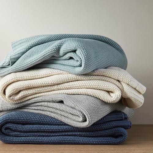 INK+IVY Bree Knit All Season Blanket Lightweight for Summer, Twin, Ivory | Ultra Soft, Acrylic, Breathable Fabric for Bed or Couch, OEKO-TEX Certified
