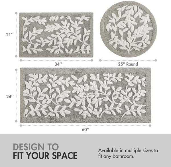 Madison Park Serene Tufted Bath Rug Cotton Absorbent, 24 x 60, Grey | Quick Dry, Soft Pile, Machine Washable, Floral Pattern, Plush, OEKO-TEX Certified