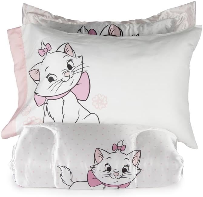 Disney Aristocats Marie Twin Comforter Set 5 Piece Kids Bedding, White | Bed in a Bag, Comforter Sheets Sham Pillowcase, Official Brand, Soft Microfiber, Machine Washable, Easy Care, Girls Gift