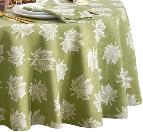 Falling Leaves Jacquard Tablecloth, Green - 60" W x 84" L Oval by ElreneHomeFashions