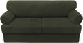 H.VERSAILTEX Sofa Cover 3 Piece T Cushion Loveseat Slipcovers Thick Velvet Couch Cover Stretch T Cushion Sofa Covers for 2 Cushion Couch with 2 Individual T Cushion Covers, Olive