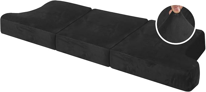 H.VERSAILTEX Stretch Velvet 3 Piece T Cushion Sofa Slipcovers - Individually Fitted Cushion Covers for 3 Cushion Couch - Stay in Place (Black)