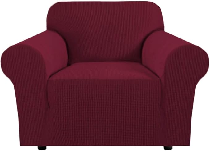 H.VERSAILTEX Armchair Cover High Stretch Sofa Slipcover 1 Piece Couch Covers for Sofa Small Couch Cover Durable Spandex Fabric Non Skid Machine Washable(Armchair 31"-40", Burgundy Red)