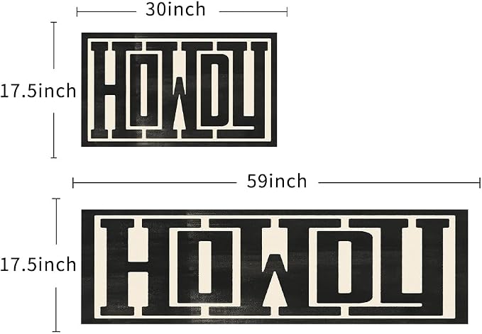GUBIYU Kitchen Rugs Set of 2 Farmhouse Howdy Door Mat Beige Area Rug Runner Rugs for Living Room,Decorative Home Indoor Outdoor Front Porch Door Mat,Black Trendy Stuff Howdy Preppy Decor Washable Rugs