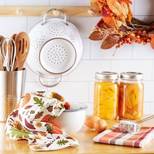 DII Fall Basics Kitchen Dishtowel Collection Printed & Plaid Fall Dish Towel Set, 18x28, Pumpkin Spice, 2 Count - Image 5
