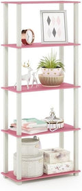 Furinno Turn-N-Tube 5-Tier Multipurpose Shelf / Display Rack / Storage Shelf / Bookshelf, Square Tubes, Pink/White