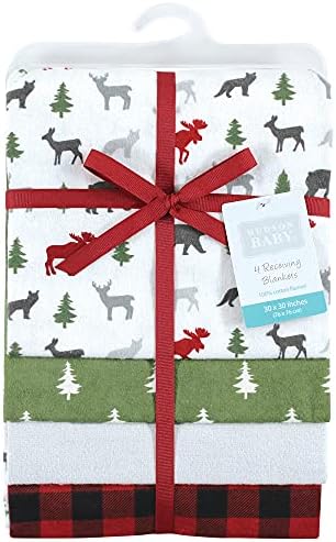 Hudson Baby Unisex Baby Cotton Flannel Receiving Blankets, Woodland Christmas, One Size - Image 4