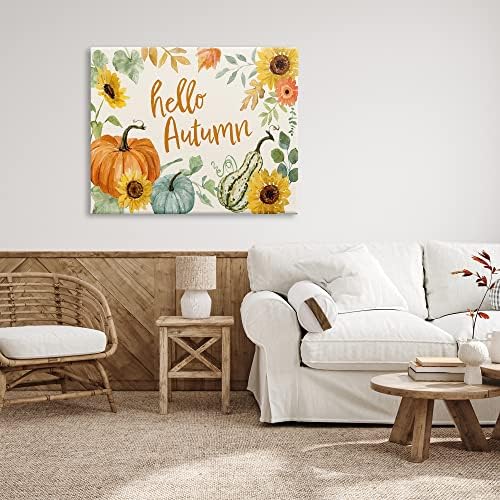 Hello Autumn Fall Plants Border, 36 x 48 Inch Canvas Wall Art - Image 4