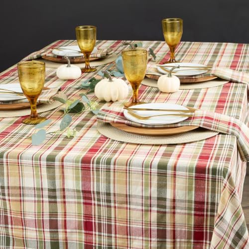 DII Give Thanks Plaid Fall Table Decor, Autumn & Thanksgiving Tabletop Linens, 60x84 Rectangle Tablecloth - Image 3