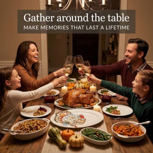 Mud Pie Turkey Platter, Large Thanksgiving Serving Platter, White Ceramic - Image 5