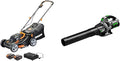 Worx 40V 17" Cordless Lawn Mower for Small Yards Bundle with EGO Power+ 56-Volt 530 CFM Cordless Leaf Blower