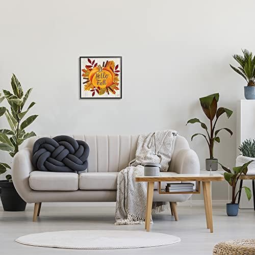 Hello Fall Pumpkin Autumn Tree Leaves, 17 x 17 Inch Framed Giclée Print - Image 2