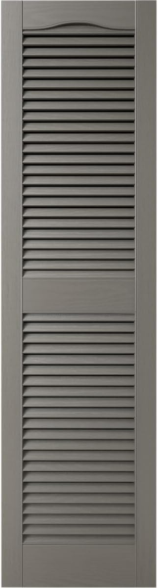Ekena Millwork Lifetime Vinyl LL1S12X05200TG Standard Cathedral Top Center Mullion, Open Louver Vinyl Shutters, w/Installation Shutter-Lok's & Matching Screws (Per Pair), 12"W x 52"H, Tuxedo Grey