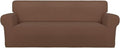 PureFit Stretch Couch Covers for Sofa Large Sofa Slipcovers Brown | 1-Piece Sofa Cover Washable Soft Couch Protector, Couch Slipcover with Non Skid Foam and Elastic Bottom for Kids, Dogs