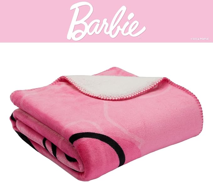 Barbie Kids Bedding Soft Plush Cozy Sherpa Blanket Throw, 46 in x 60 in, (Officially Licensed Product) by Franco