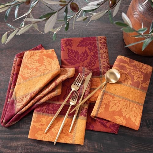 Maplewood Jacquard Harvest Cotton Napkins, Set of 8, Multicolor - 17" W x 17" L - Image 2
