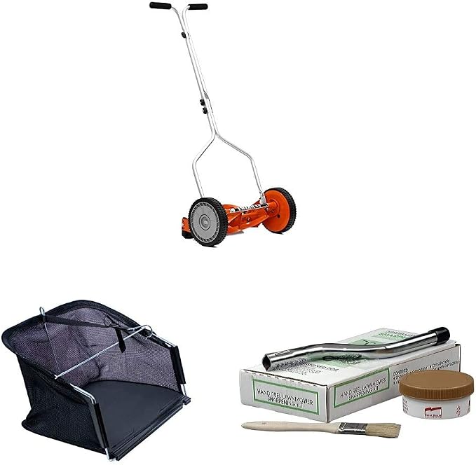 American Lawn Mower Company 1204-14 14-Inch Push Reel Lawn Mower & Sharpening Kit & Grass Catcher Bundle
