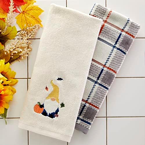 SKL Home Autumn/Fall Harvest Gnome 100% Cotton Embroidered Jacquard 2pc Hand Towel Set, Decorative for Bath/Kitchen/Bar & Gift, Natural - Image 4