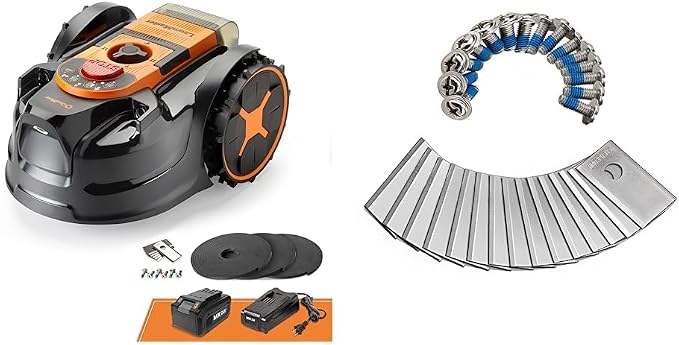 Bundle of LawnMaster OcuMow 400 Series Robot Lawn Mower with Optical Navigation & Systematic Cutting – VBRM601YCM AD + LawnMaster OcuMow Replacement Blades – Set of 15 – 523830