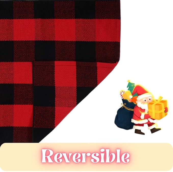 Ckorzen Red and Black Plaid Rug, 4' x 6' Christmas Halloween Outdoor Front Door Decor Mat, Cotton Hand-Woven Washable Rug for Layered Door Mats Carpet for Porch, Entryway