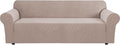 H.VERSAILTEX Stretch Couch Covers for Sofa 1 Piece Slipcovers for Couches and Sofas 3 Seater Couch Cover Feature Thick Checked Jacquard Fabric with Elastic Bottom(Large Sofa 90"-100" Wide, Sand)