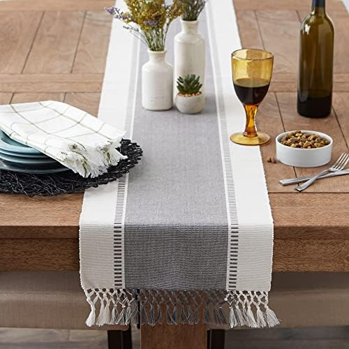 DII Dobby Stripe Table Runner, 13x72 Cool Gray & Cream Background - Image 6