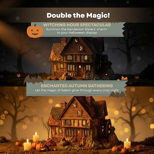Department 56 Hocus Pocus Sanderson Sisters’ Cottage – Hand-Painted Lighted Ceramic House with 120V Cord & Bulb, from the Official Village Collection