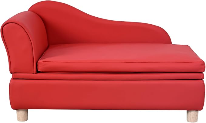 PU Leather Dog Sofa and Chair with Storage - Wooden Frame Cat Sofa Couch with Cushion,Small Pet Bed Sofa for Puppy and Cats (Red)