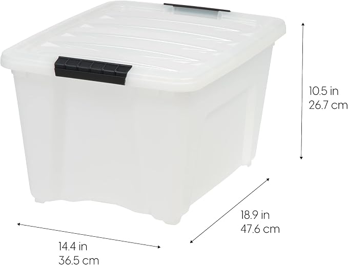 IRIS USA 4-Pack 32 Quart Storage Bins with Lids, Pearl | Conceals contents for a clean look. Great for linens, décor, closet storage, and supplies. Nestable design saves space
