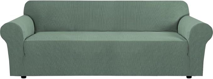 H.VERSAILTEX Stretch Couch Covers for Sofa 1 Piece Slipcovers for Couches 3 Seater Couch Cover Feature Thick Checked Jacquard Fabric with Elastic Bottom(Large Sofa 90"-100" Wide, Loden Frost)