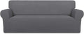 PureFit Stretch Oversized Couch Covers Fleece Sofa Slipcovers Gray | 1-Piece Sofa Cover Washable Soft Couch Protector, Couch Slipcover with Non Skid Foam and Elastic Bottom for Kids, Dogs