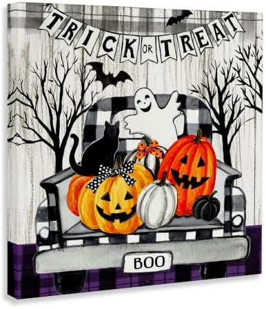 Halloween Filled Truck Plaid, 17 x 17 Inch Canvas Wall Art